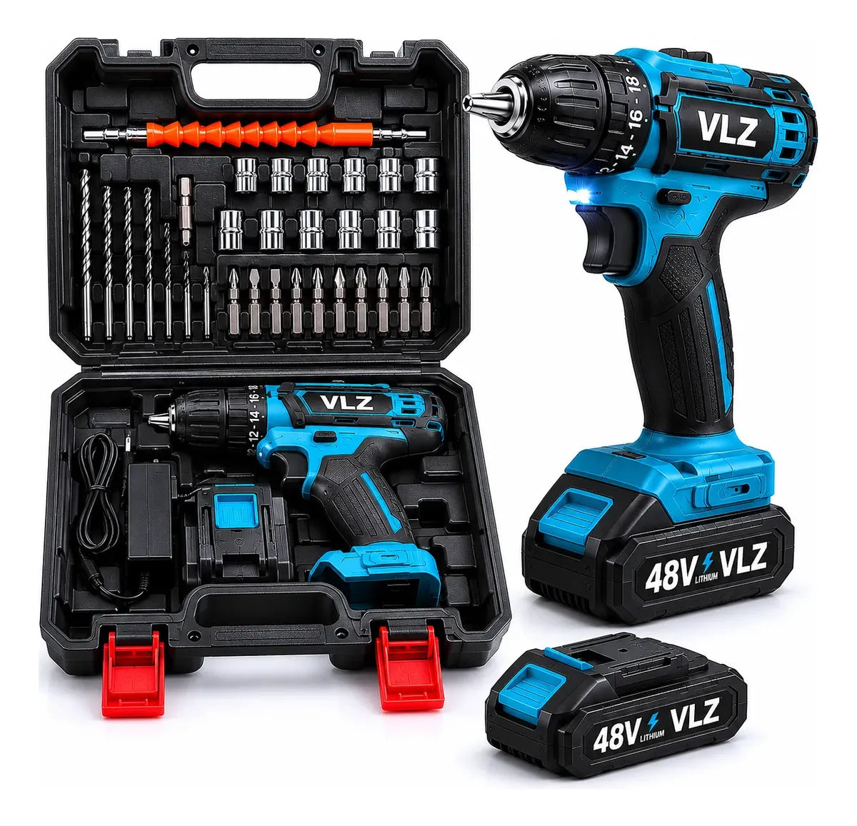 Taladro Percutor Portátil 2 Baterías 48v +23 Accesorios Kit